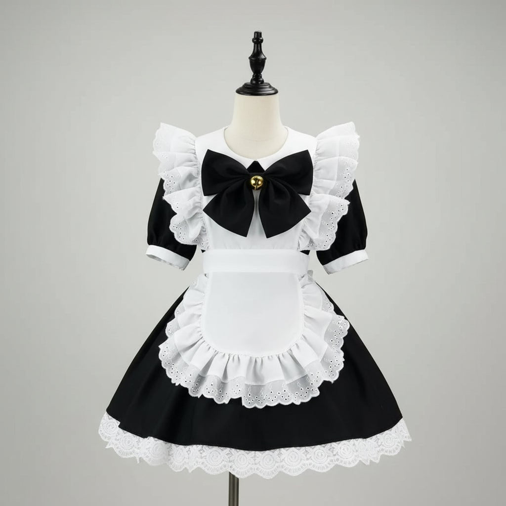 Women's Plus Size Party Costume Halloween French Maid Dress With Apron And Puff Sleeves Charming Character Design - Image 8