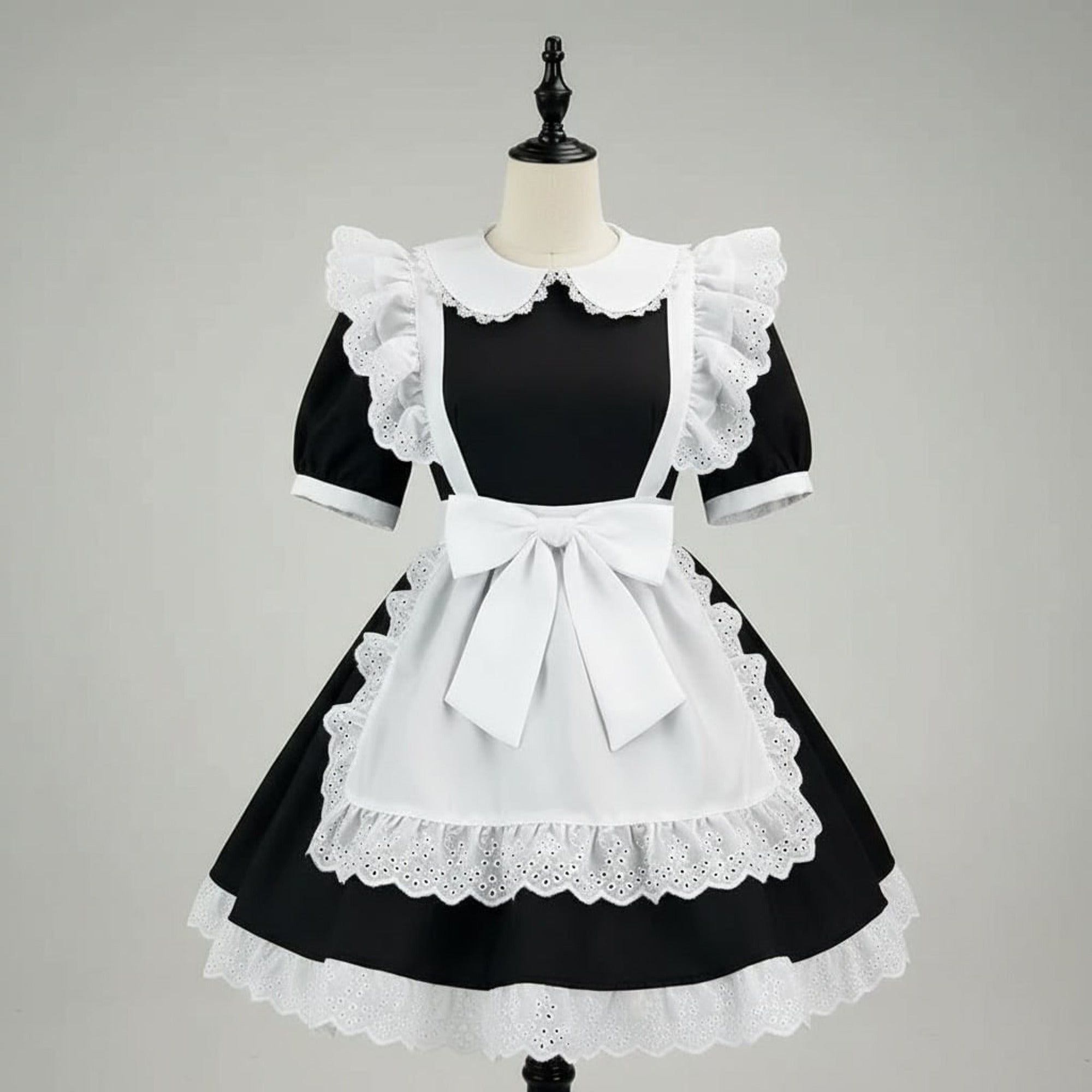 Women's Plus Size Party Costume Halloween French Maid Dress With Apron And Puff Sleeves Charming Character Design - Image 9