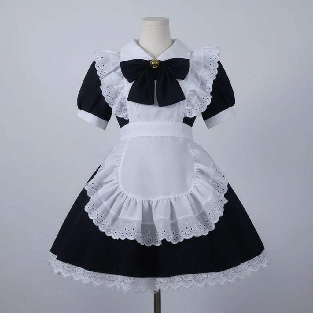 Women's Plus Size Party Costume Halloween French Maid Dress With Apron And Puff Sleeves Charming Character Design - Image 2