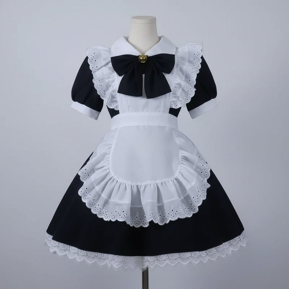 Women's Plus Size Party Costume Halloween French Maid Dress With Apron And Puff Sleeves Charming Character Design - Image 2