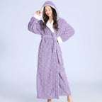 Women's Plush Hooded Robe Long Dressing Gown With Pockets - Image 2