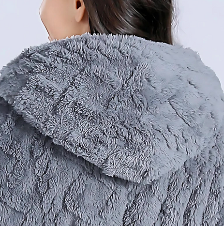 Women's Plush Hooded Robe Long Dressing Gown With Pockets - Image 9