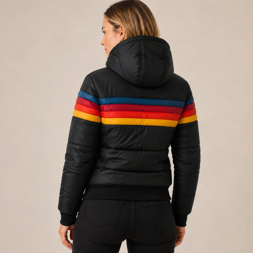 Women's Puffer Jacket with Insulated Striped Design and Retro Stripe - Image 5