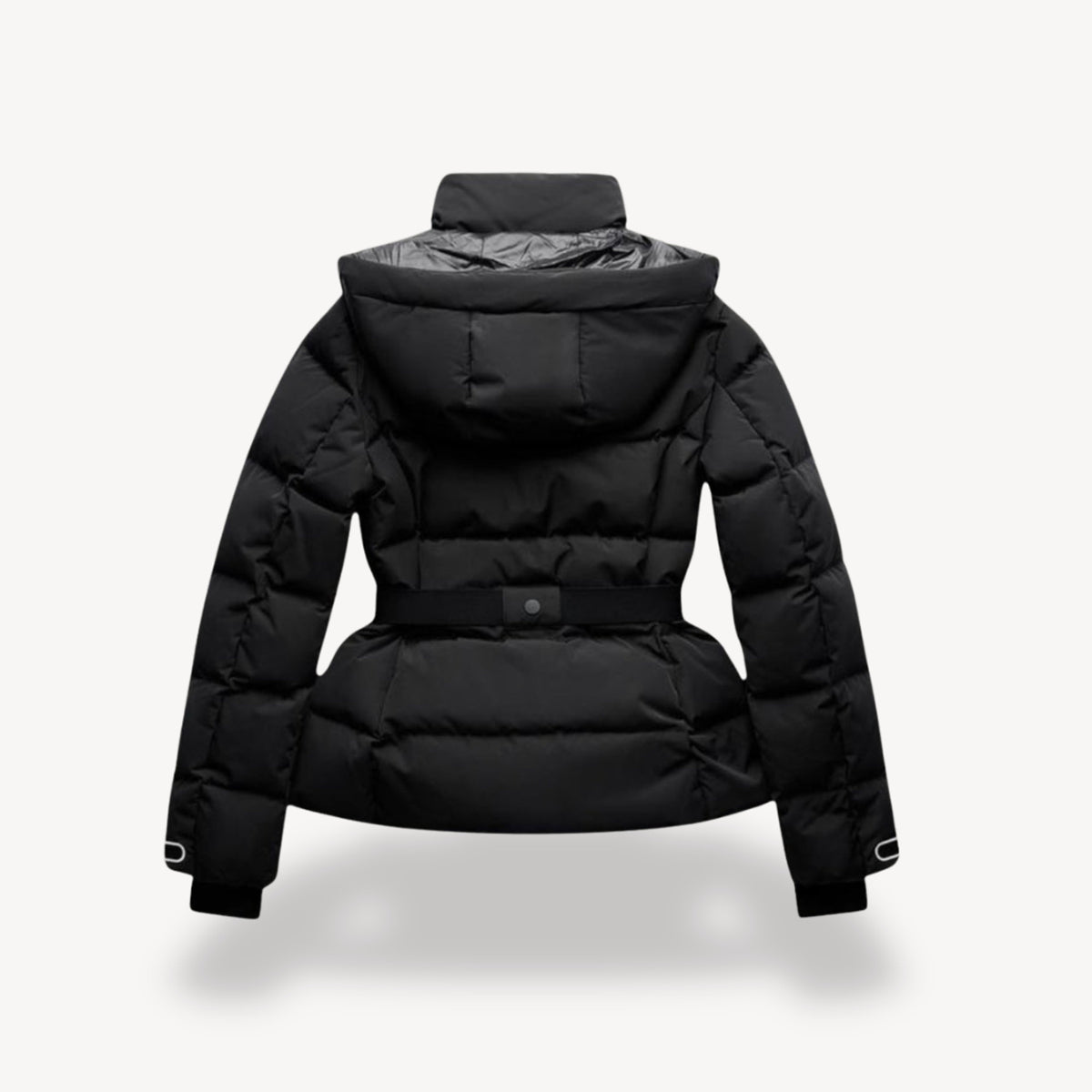 Women's Puffer Jacket with Sculpting Peplum Silhouette and Belted Waist - Image 4