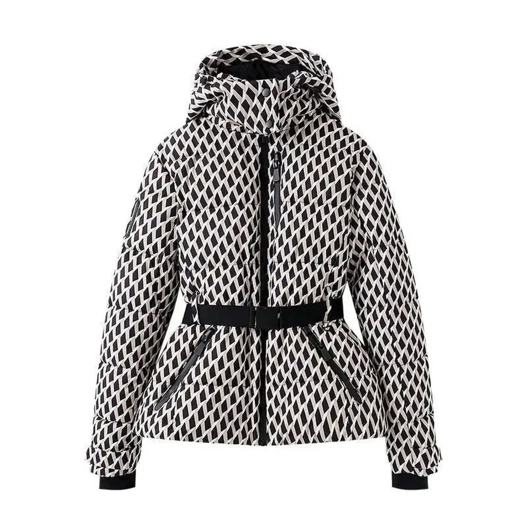 Women's Puffer Jacket with Sculpting Peplum Silhouette and Belted Waist - Image 2