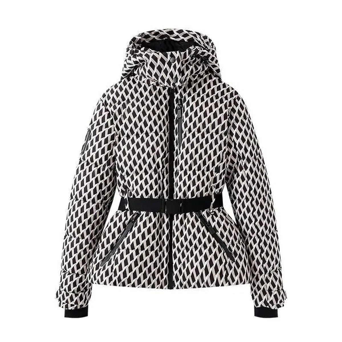 Women's Puffer Jacket with Sculpting Peplum Silhouette and Belted Waist - Image 2