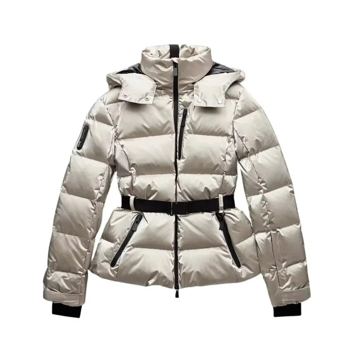 Women's Puffer Jacket with Sculpting Peplum Silhouette and Belted Waist - Image 3