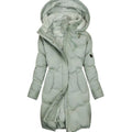 Women's Quilted Hooded Coat with Fleece-Lined Long and Zip-Up Front - Image 1