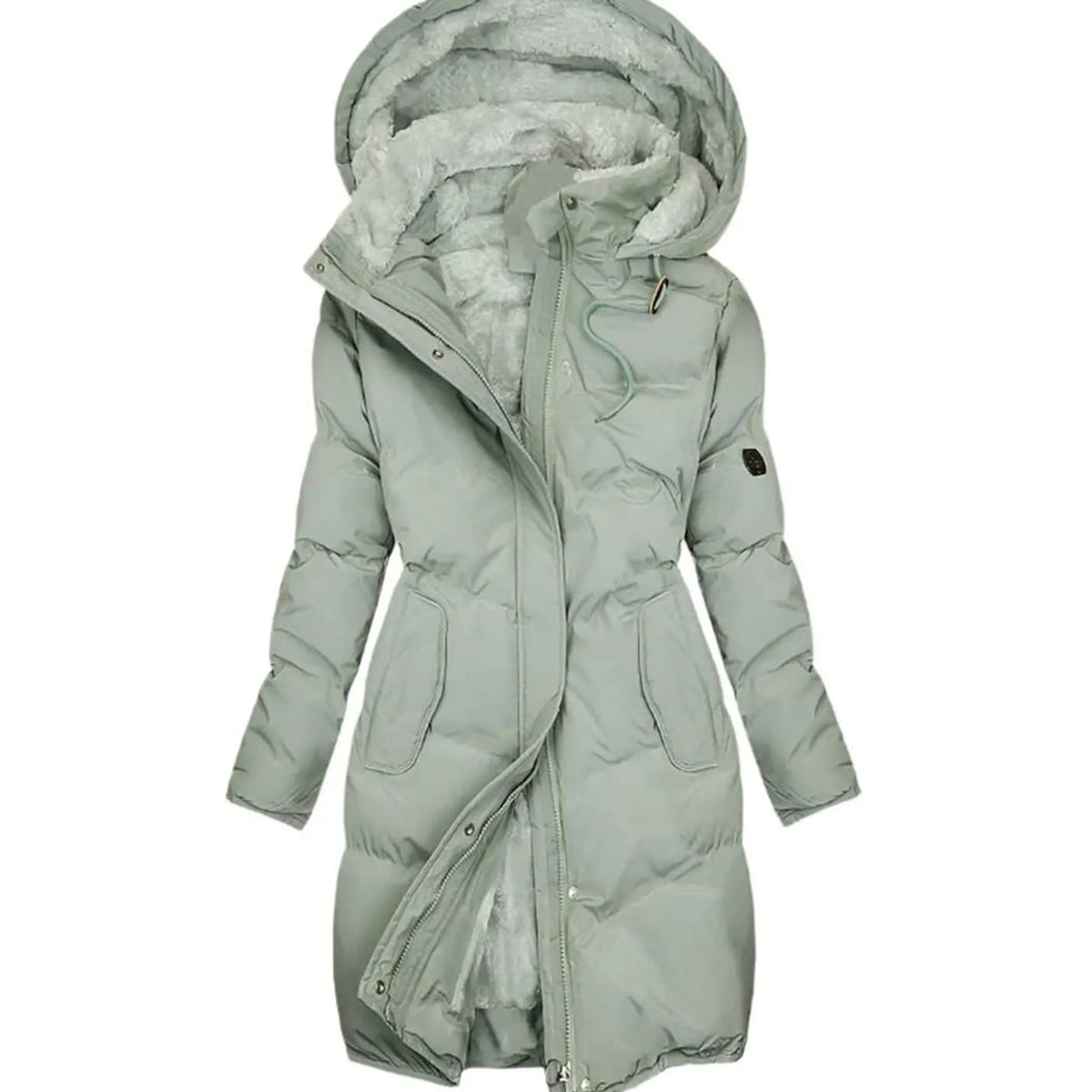 Women's Quilted Hooded Coat with Fleece-Lined Long and Zip-Up Front - Image 1