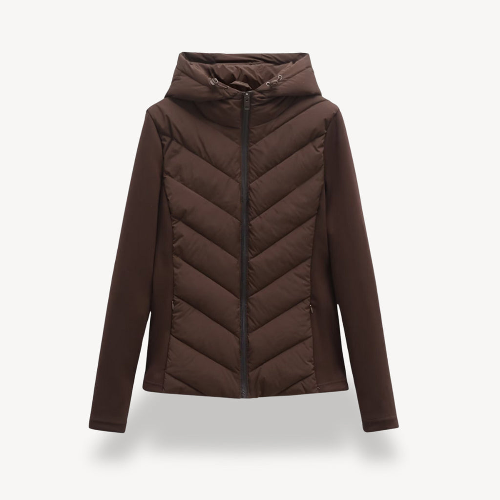 Women's Quilted Jacket with Relaxed Hooded Fit and Stitch Pattern - Image 1