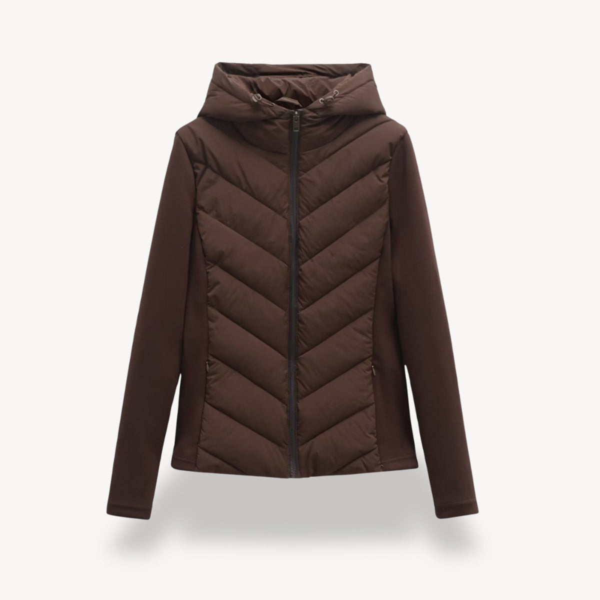Women's Quilted Jacket with Relaxed Hooded Fit and Stitch Pattern - Image 1