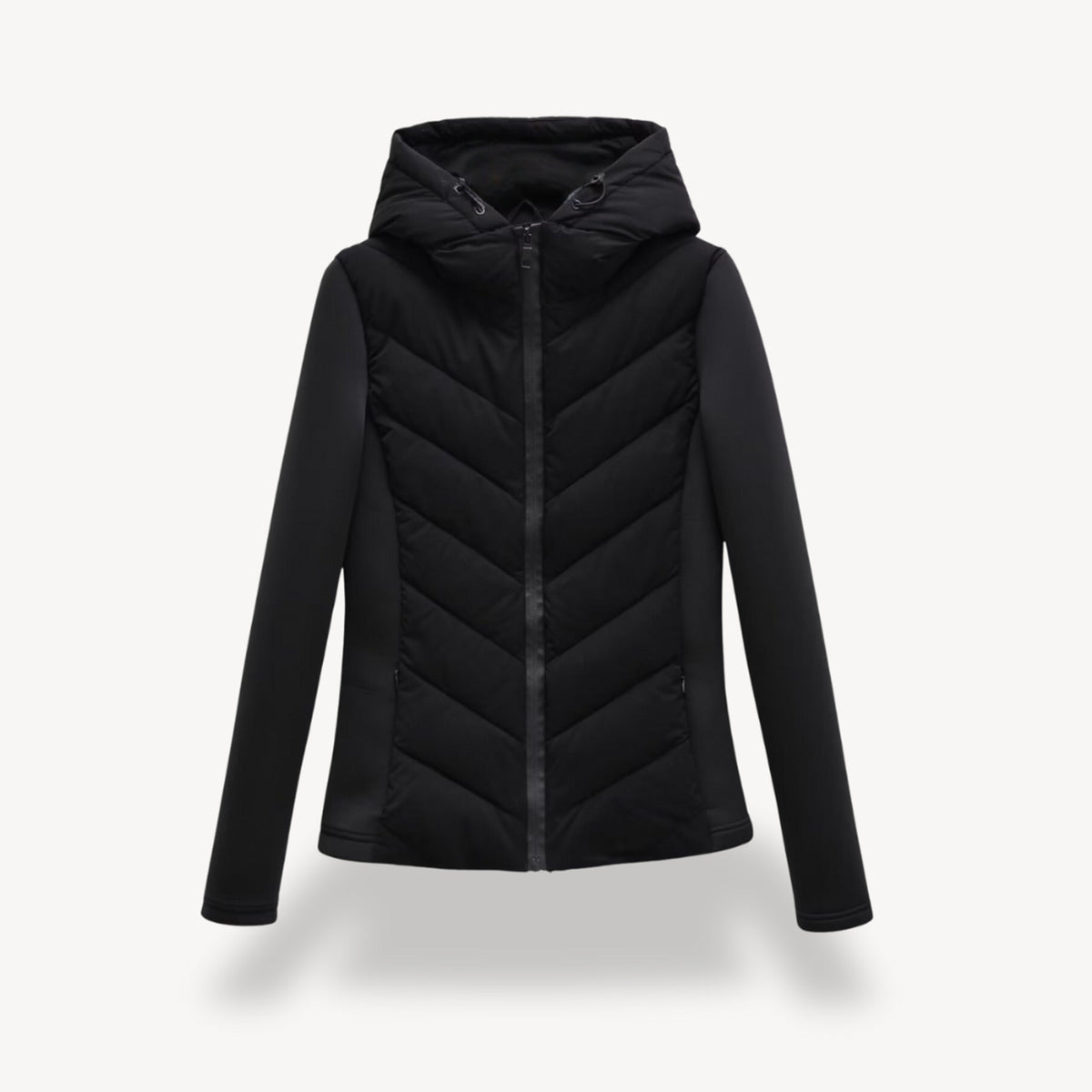 Women's Quilted Jacket with Relaxed Hooded Fit and Stitch Pattern - Image 3