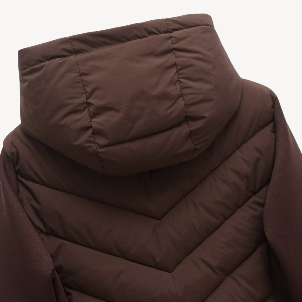 Women's Quilted Jacket with Relaxed Hooded Fit and Stitch Pattern - Image 7