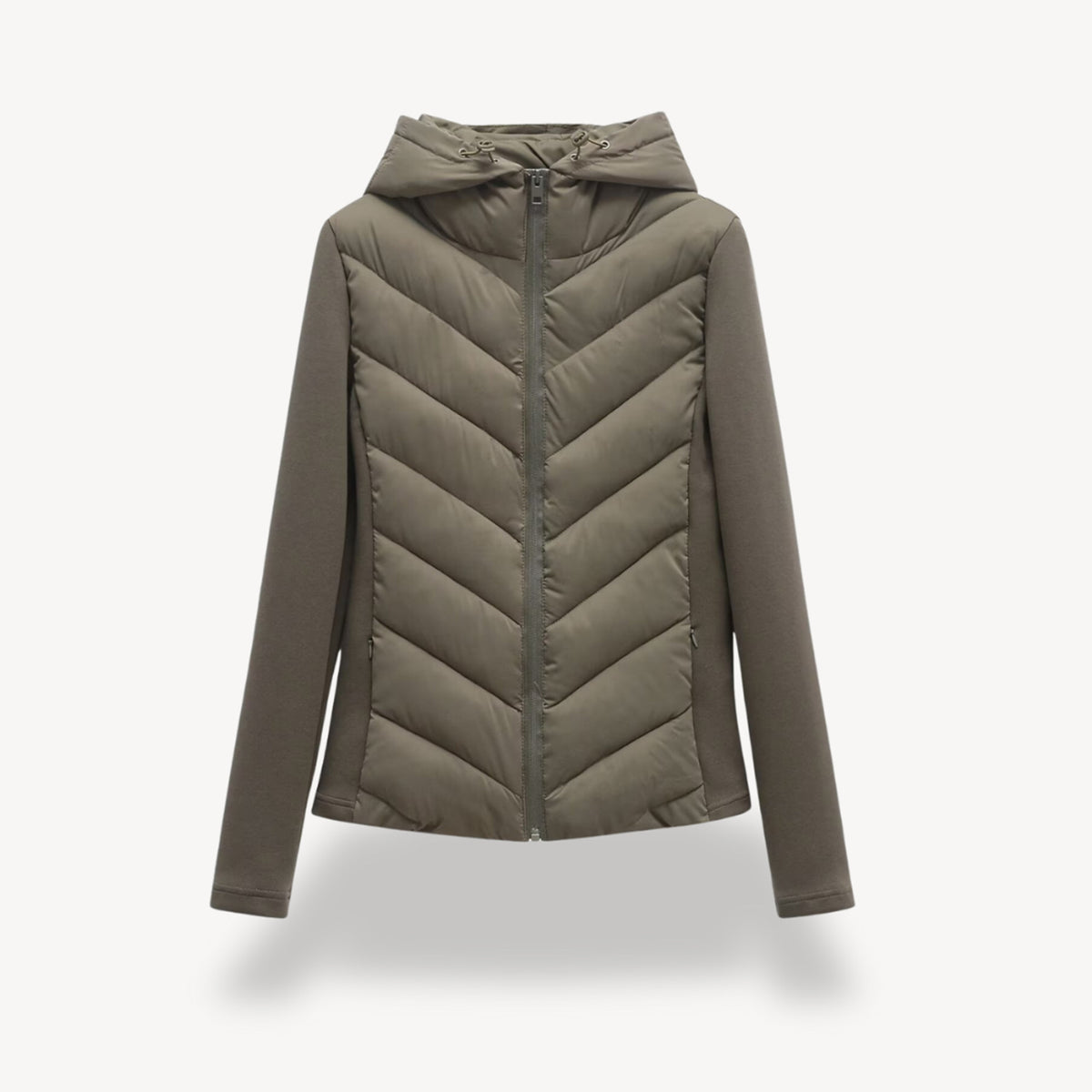 Women's Quilted Jacket with Relaxed Hooded Fit and Stitch Pattern - Image 2