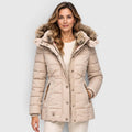 Women's Quilted Puffer Jacket With Faux Fur Hood - Image 1