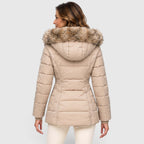 Women's Quilted Puffer Jacket With Faux Fur Hood - Image 3