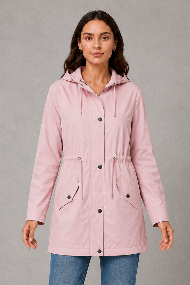Women's Rain Jacket Adjustable Longline Parka Button-Front - Image 1