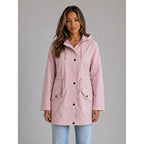 Women's Rain Jacket Adjustable Mid-Length Parka Button-Front - Image 1