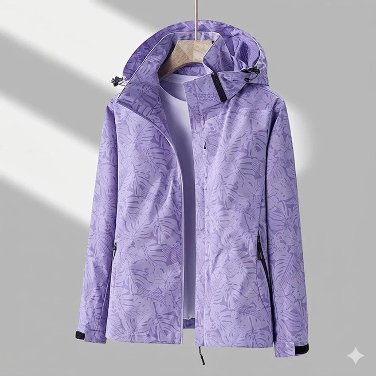 Women's Rain Jacket Relaxed Full-Zip Leaf Pattern - Image 2