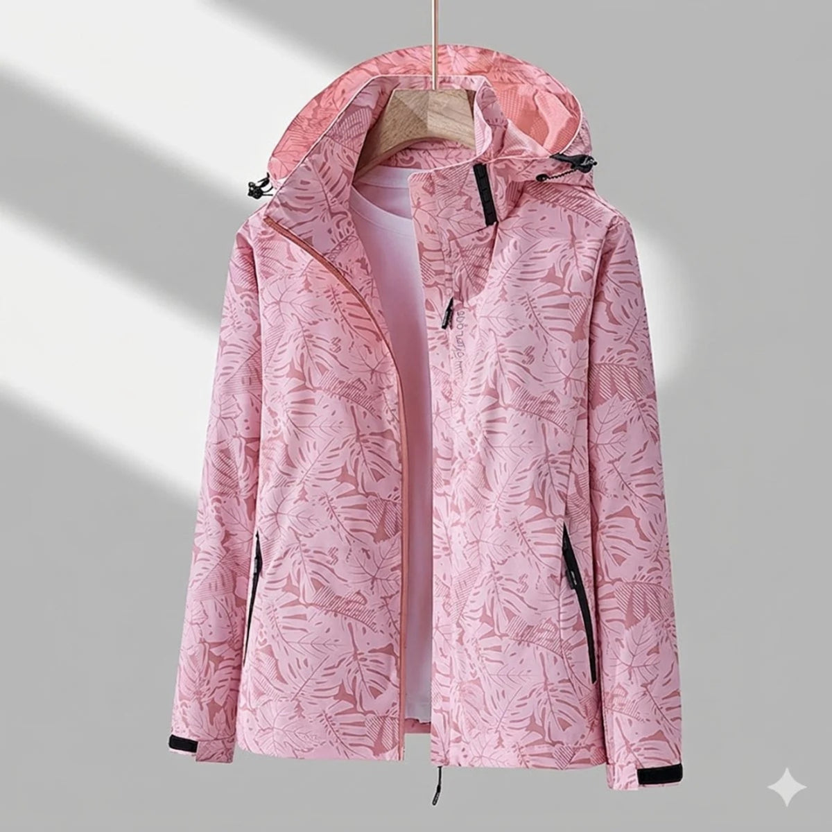 Women's Rain Jacket Relaxed Full-Zip Leaf Pattern - Image 3