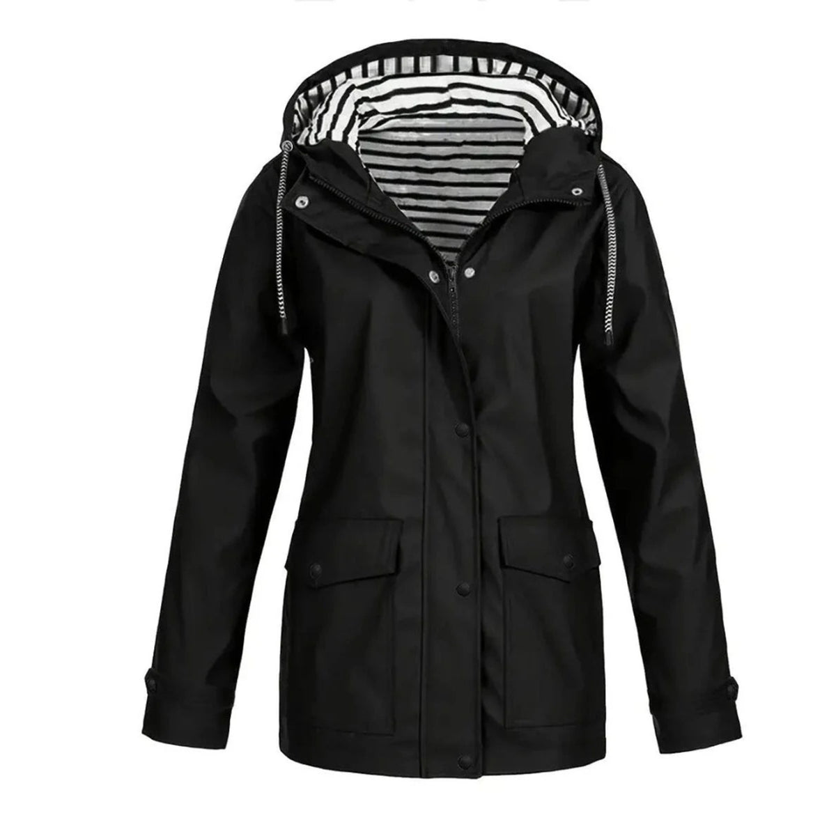 Women's Rain Jacket Relaxed Hooded Raincoat Button-Front - Image 1