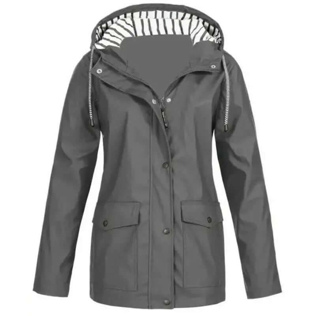 Women's Rain Jacket Relaxed Waterproof Coat Button-Front - Image 5