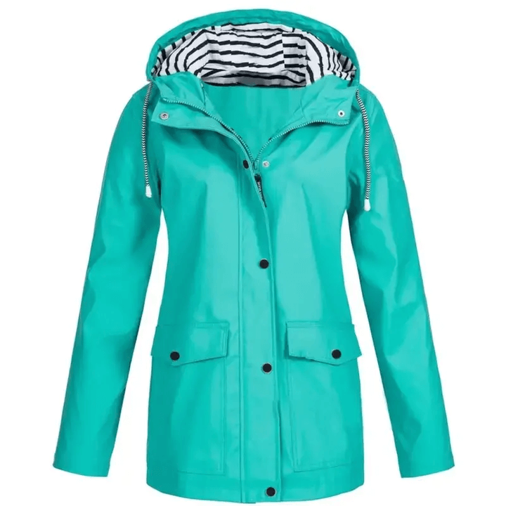 Women's Rain Jacket Relaxed Waterproof Coat Button-Front - Image 9