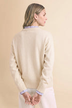 Women's Ruffle Sweater With Striped Collar And Cuffed Sleeves - Image 3