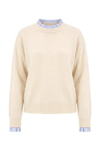 Women's Ruffle Sweater With Striped Collar And Cuffed Sleeves - Image 5