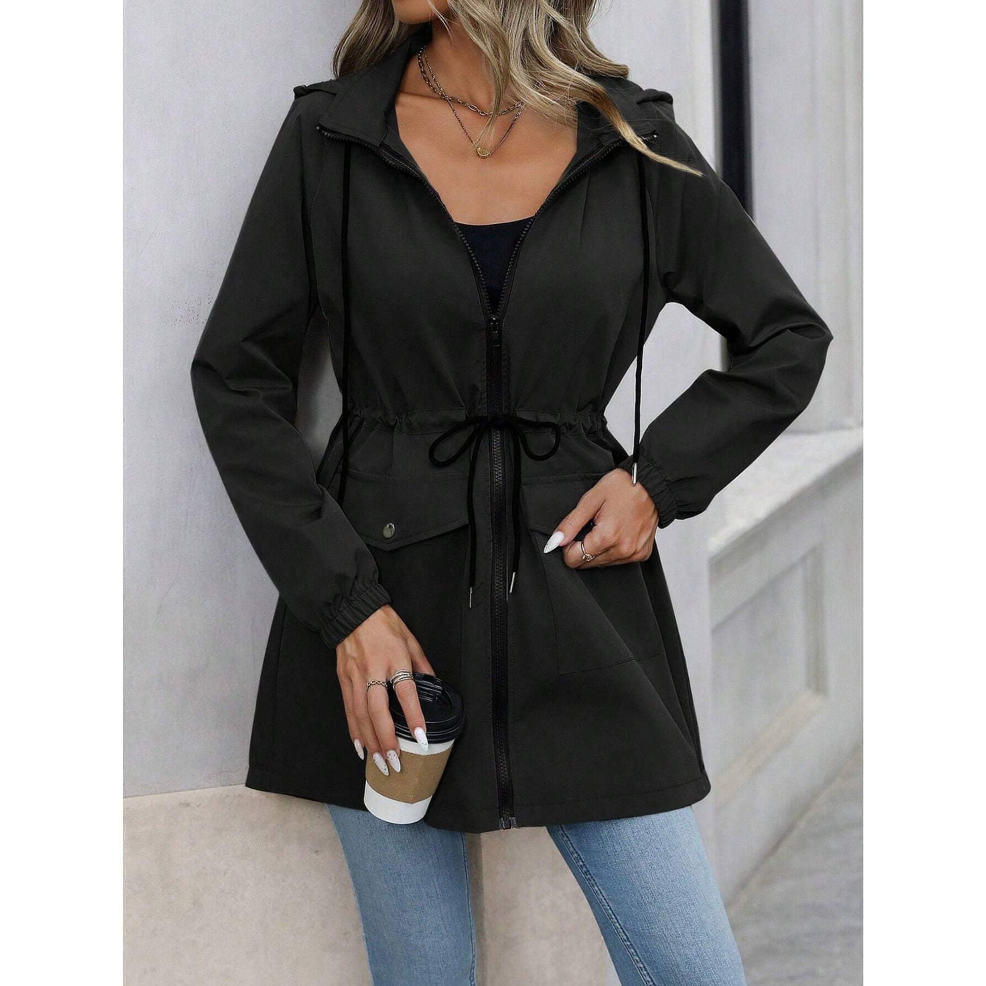 Women's Transitional Jacket Adjustable Hooded Anorak Drawstring-Waist - Image 1