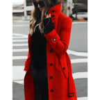 Women's Trench Coat Belted Stand-Collar Long - Image 3