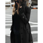 Women's Trench Coat Belted Stand-Collar Long - Image 4