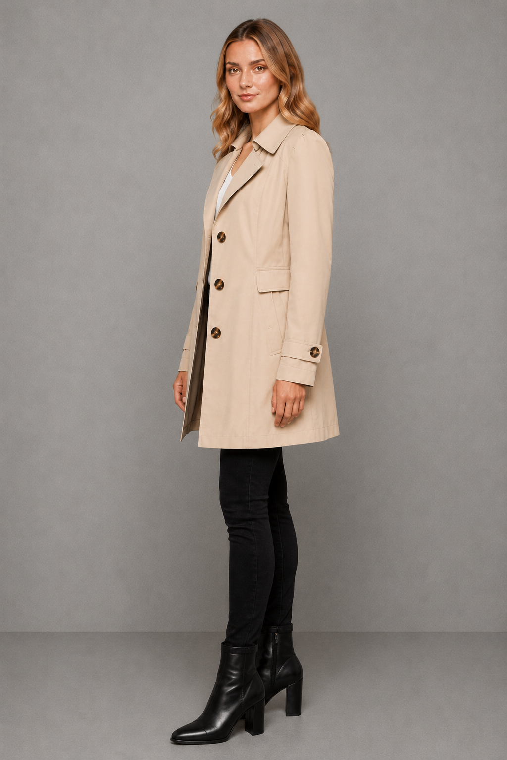 Women's Trench Coat Classic Longline Button-Front - Image 2