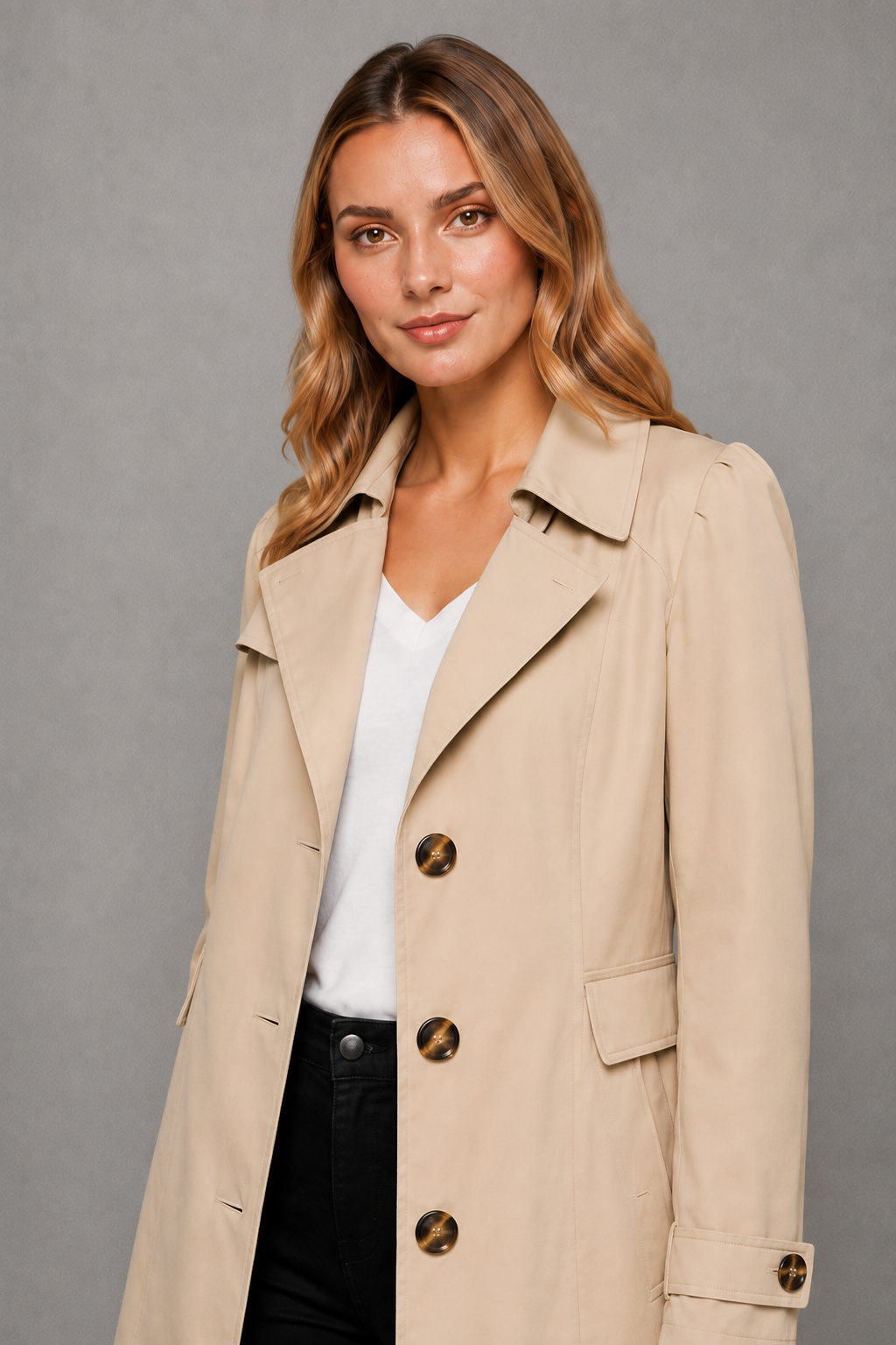 Women's Trench Coat Classic Longline Button-Front - Image 4
