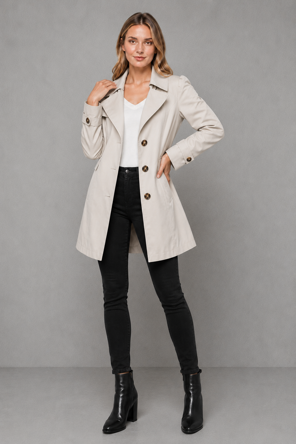 Women's Trench Coat Classic Longline Button-Front - Image 5