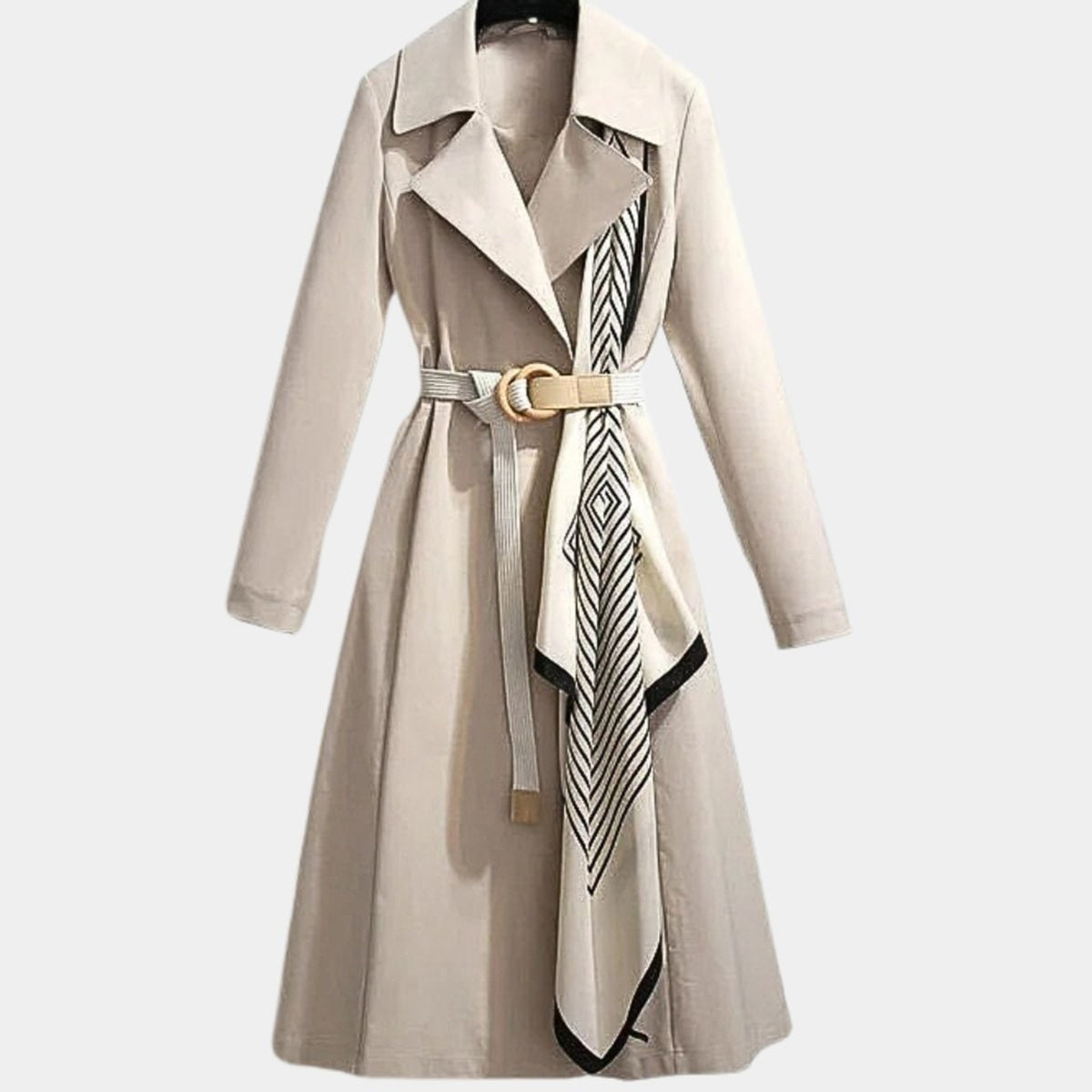 Women's Trench Coat Classic Midi Belted Scarf - Image 4