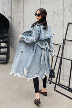 Women's Trench Coat Distressed Double-Breasted With Belt - Image 1