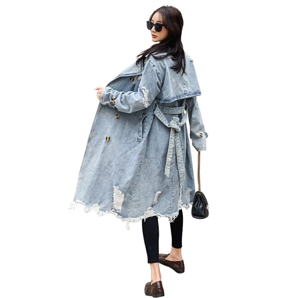 Women's Trench Coat Distressed Double-Breasted With Belt - Image 4