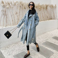 Women's Trench Coat Distressed Double-Breasted With Belt - Image 7