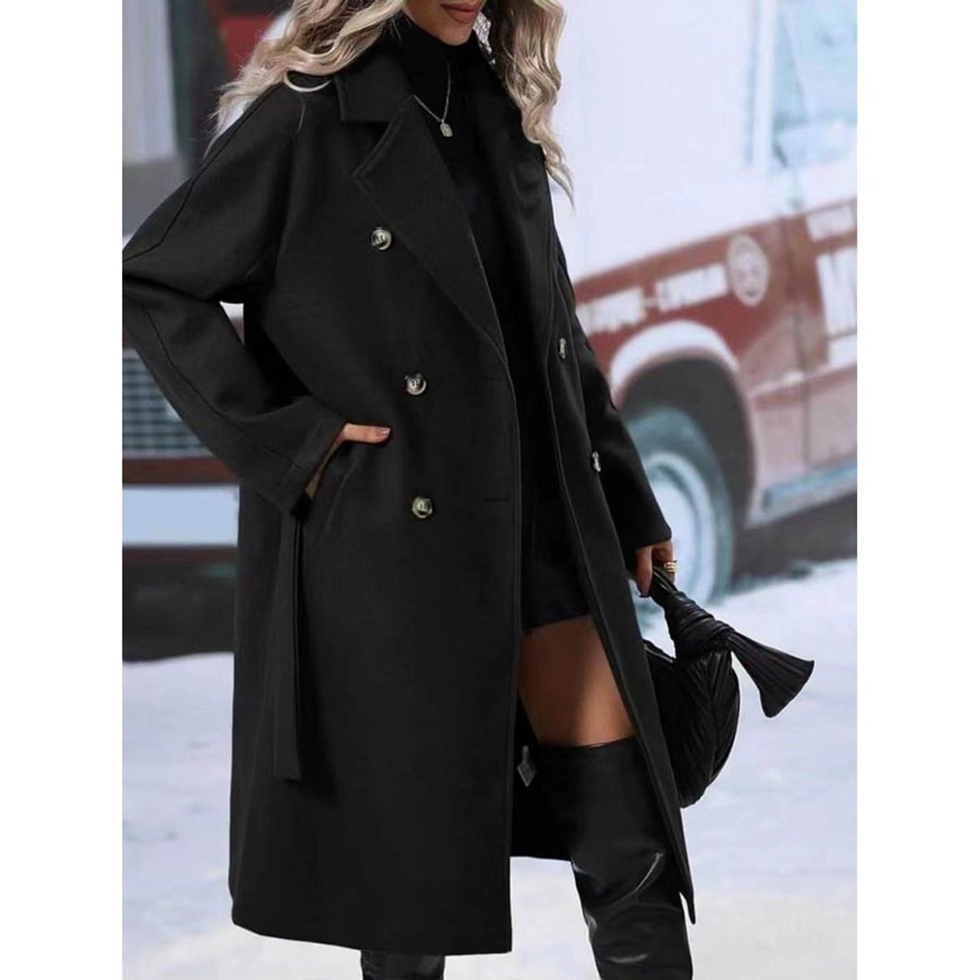 Women's Trench Coat Double Breasted Longline - Image 3