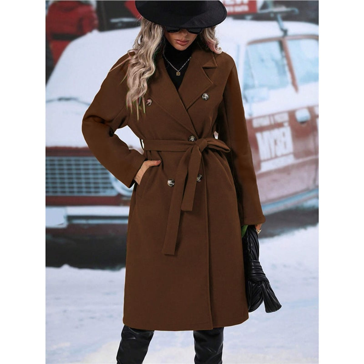 Women's Trench Coat Double Breasted Longline - Image 4