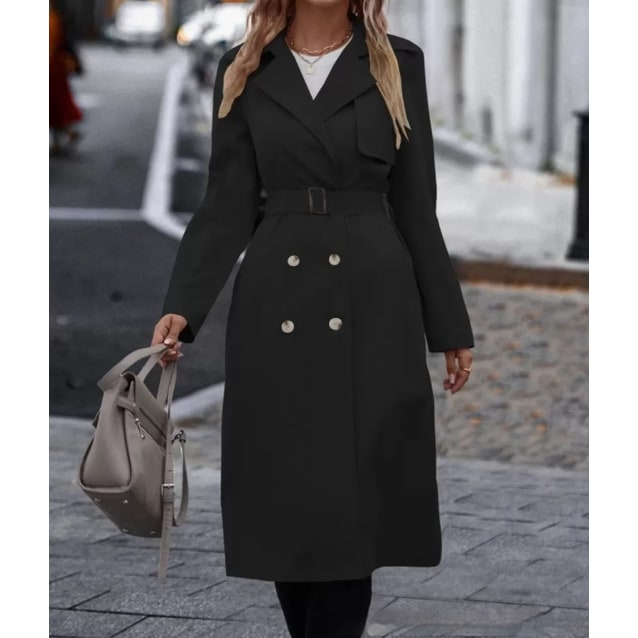 Women's Trench Coat Double Breasted Longline - Image 7