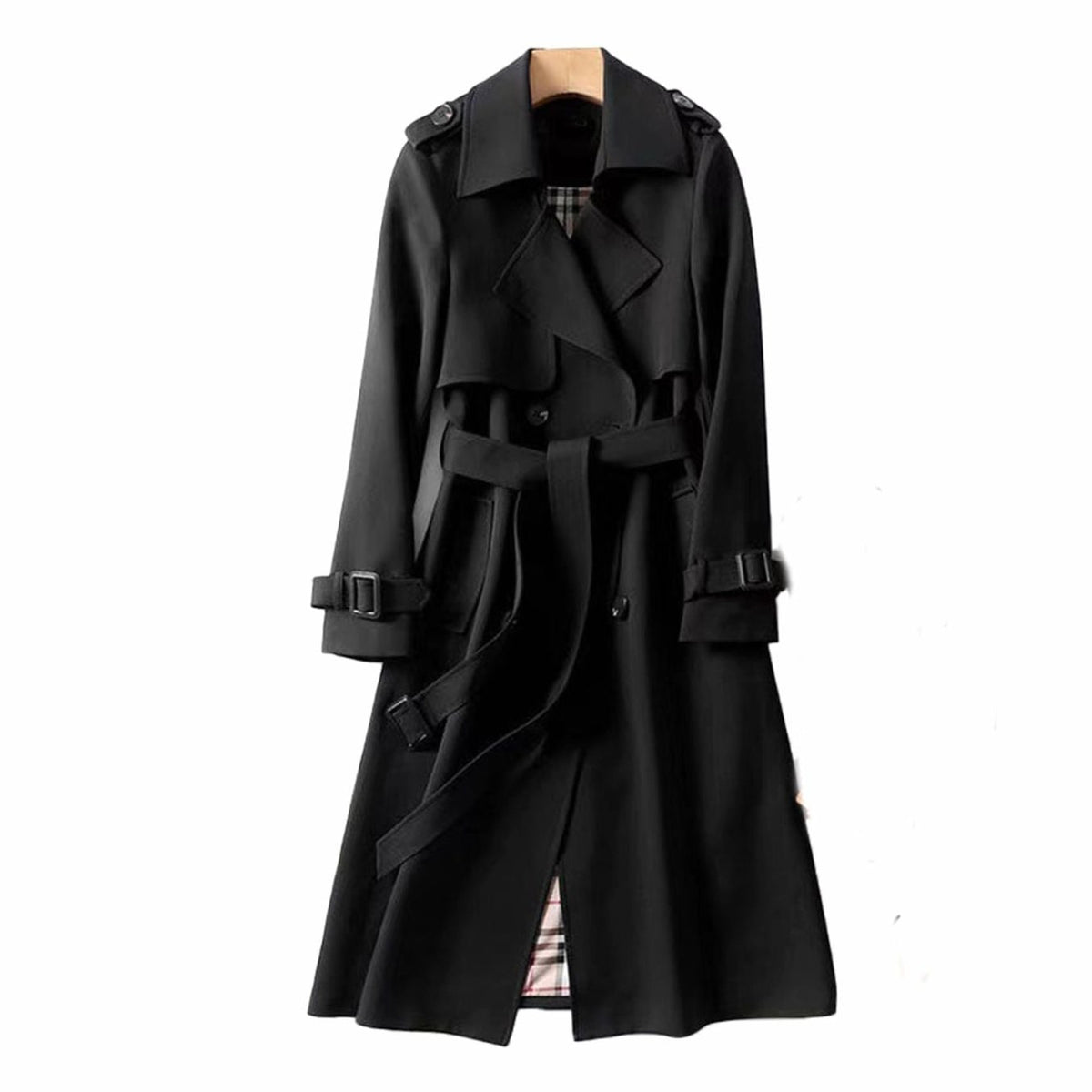 Women's Trench Coat Double-Breasted Longline Belted - Image 2