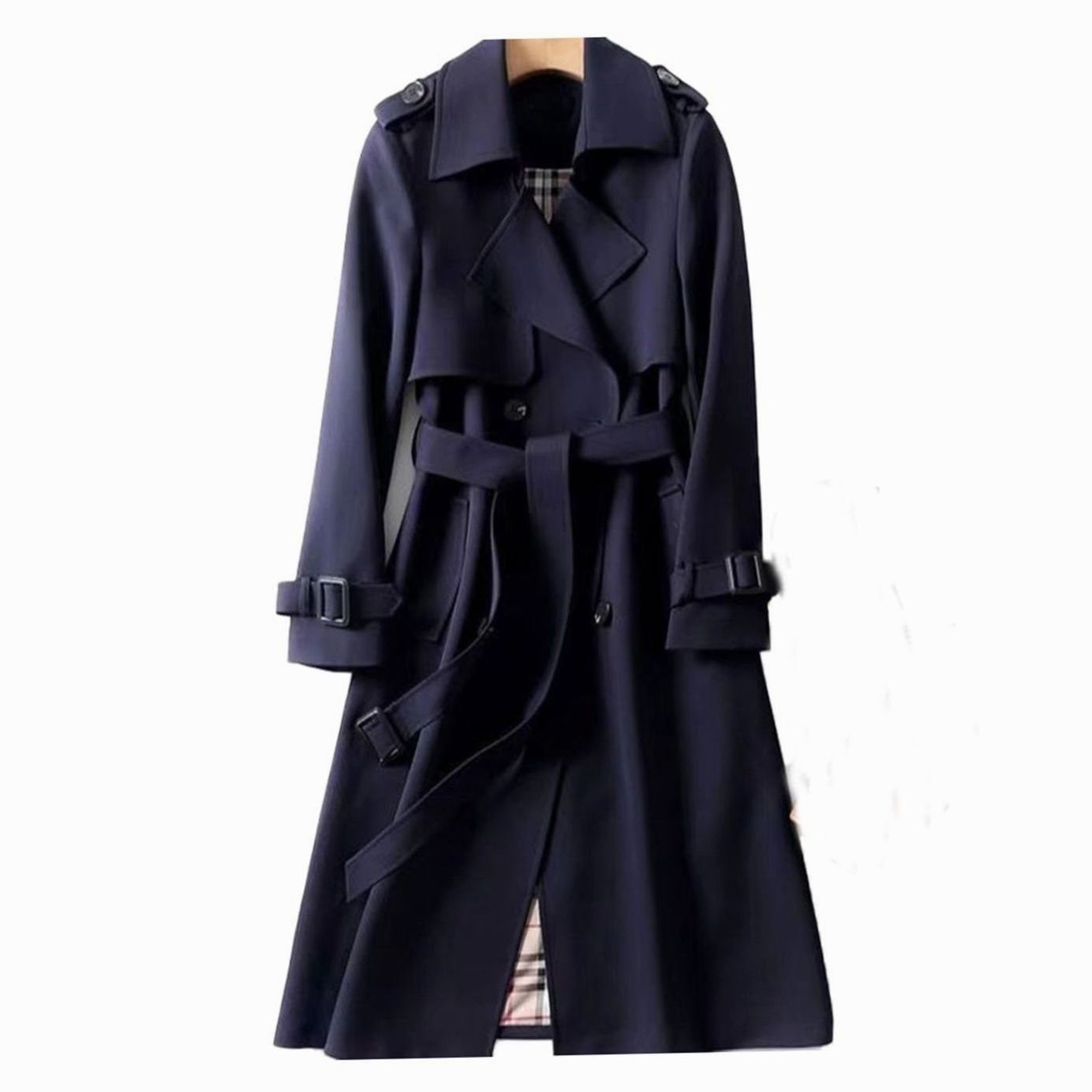 Women's Trench Coat Double-Breasted Longline Belted - Image 3