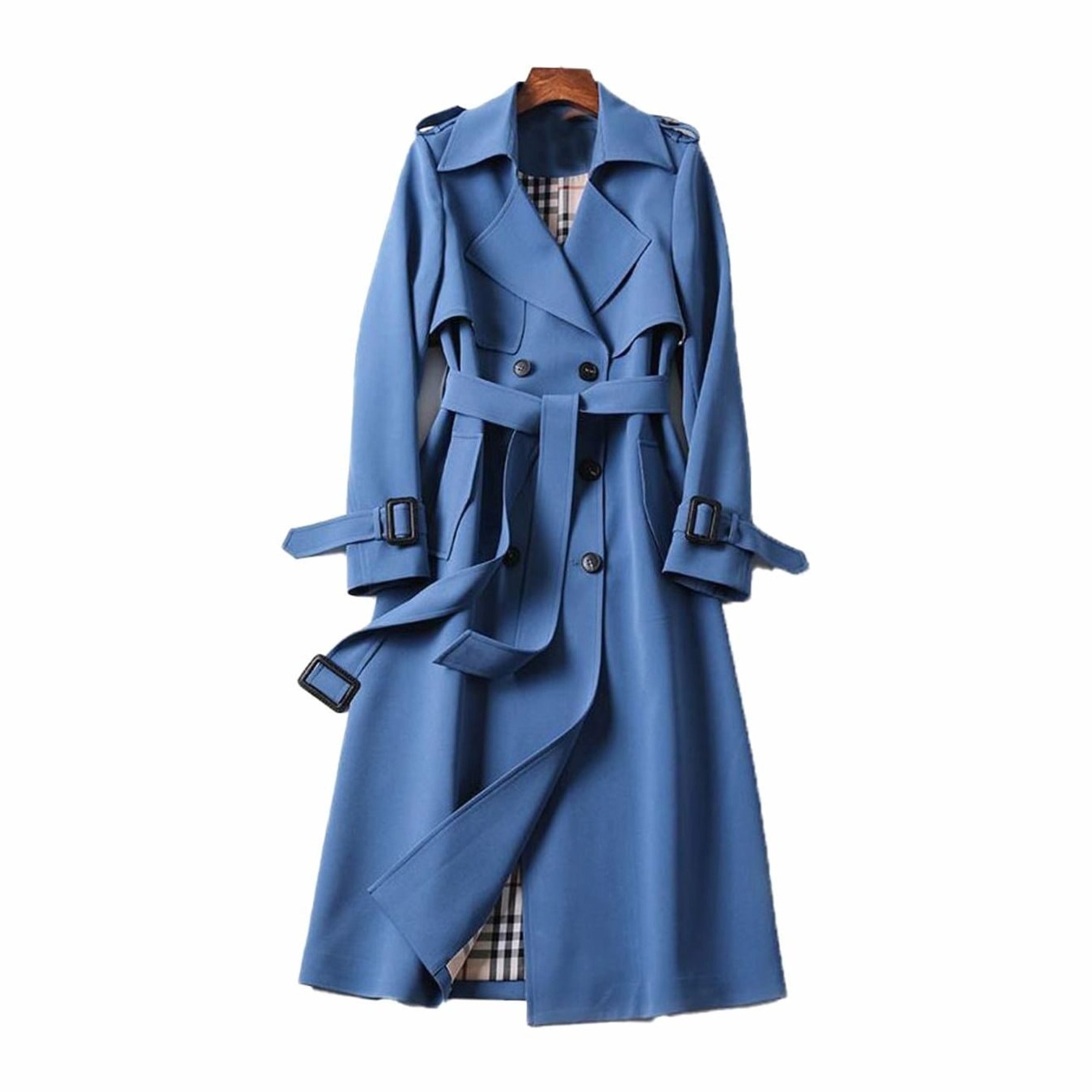 Women's Trench Coat Double-Breasted Longline Belted - Image 4