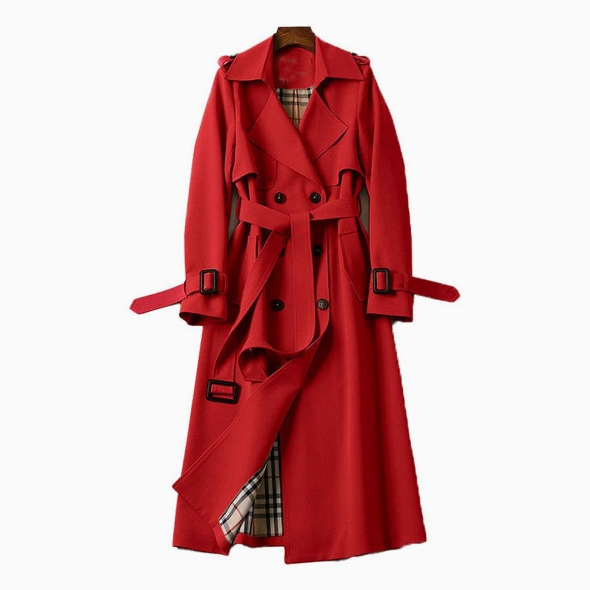 Women's Trench Coat Double-Breasted Longline Belted - Image 6