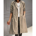 Women's Trench Coat Hooded With Zipper Pockets - Image 1