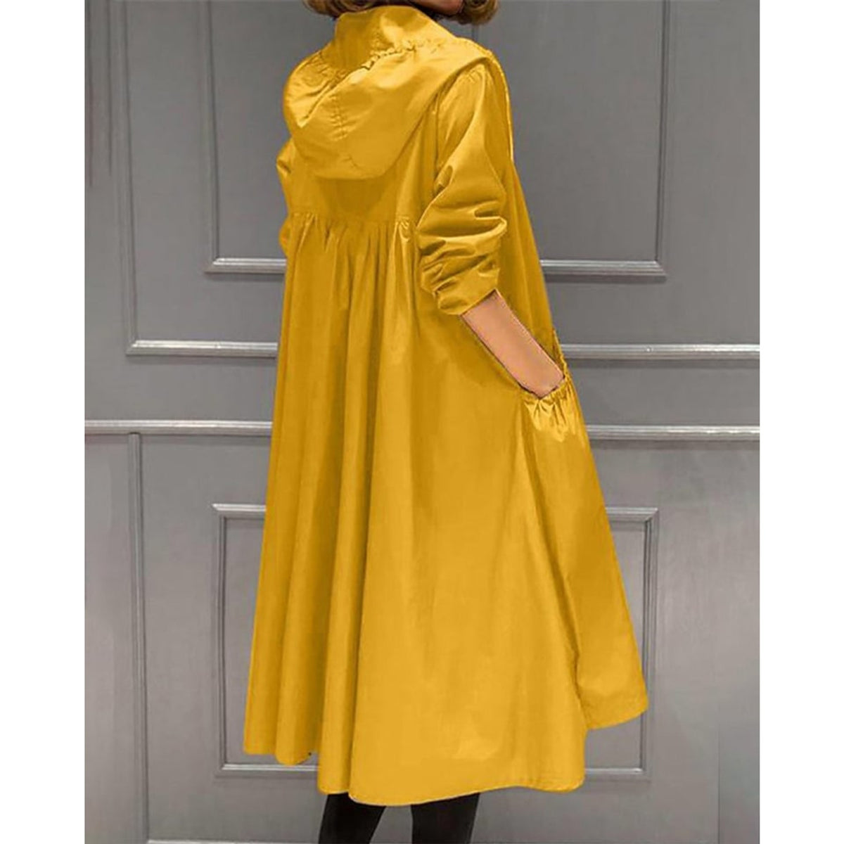 Women's Trench Coat Hooded With Zipper Pockets - Image 2