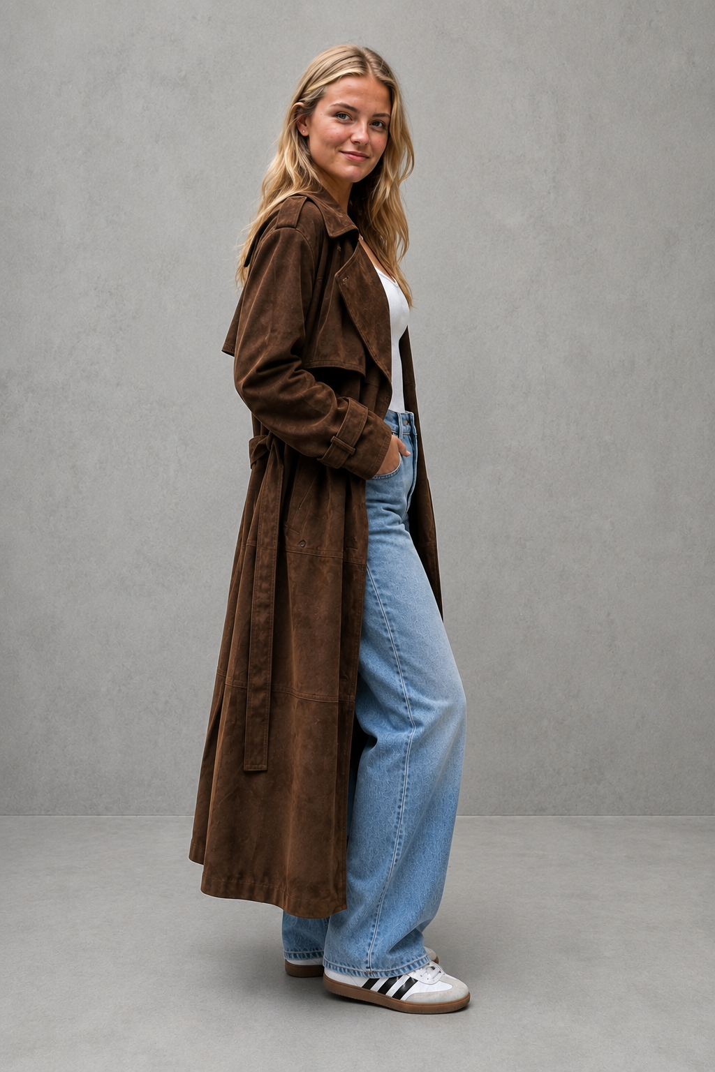 Women's Trench Coat Long Belted Wide Lapels - Image 2