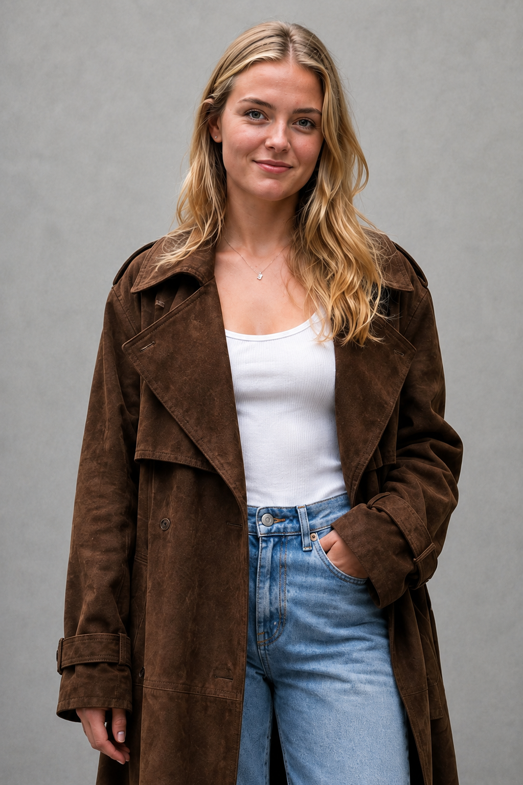 Women's Trench Coat Long Belted Wide Lapels - Image 3